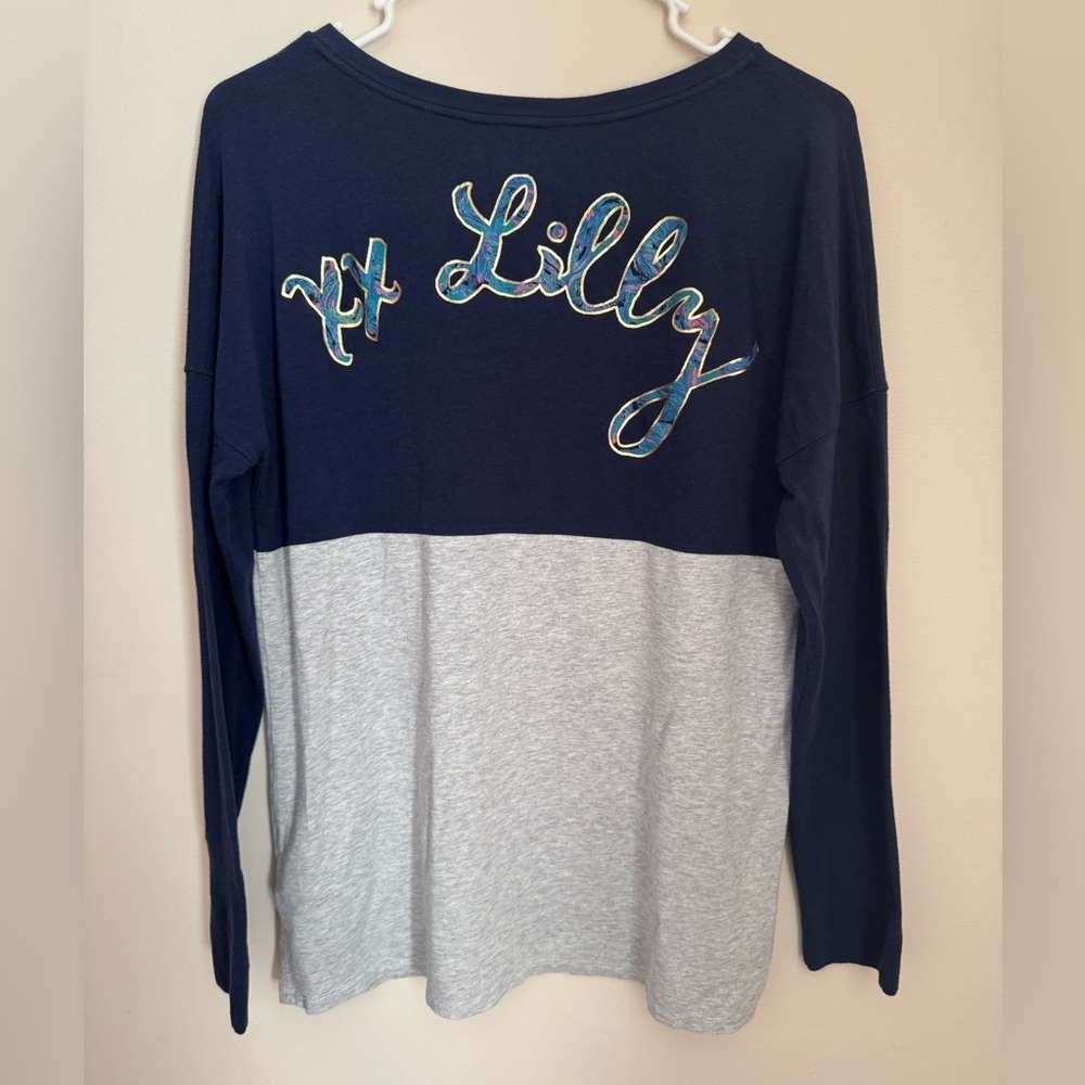 Lilly Pulitzer Women’s Finn Shirt Size Small Navy Palm Tree Long Sleeve - Picture 4 of 5